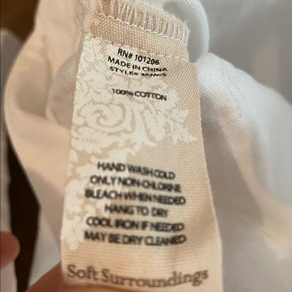 Soft Surroundings Sz XS White Cotton Pockets Collar Long Sleeve Tunic - Picture 8 of 9